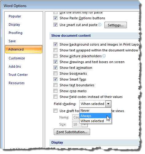 Show/Hide Field Codes in Word and Convert Fields to Text