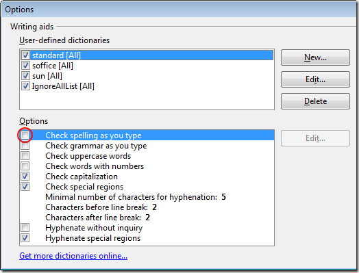 Turn on Check Spelling As You Type in OpenOffice Writer