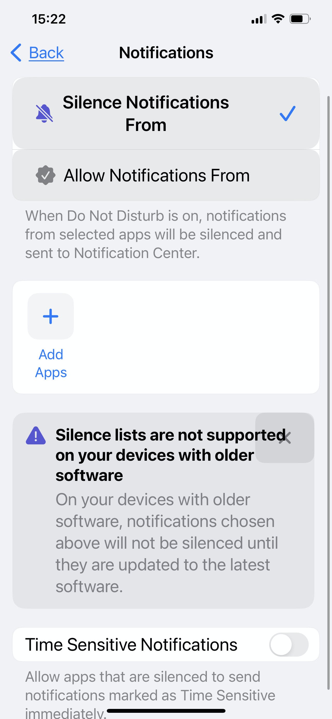 Silence notifications screen in Focus modes