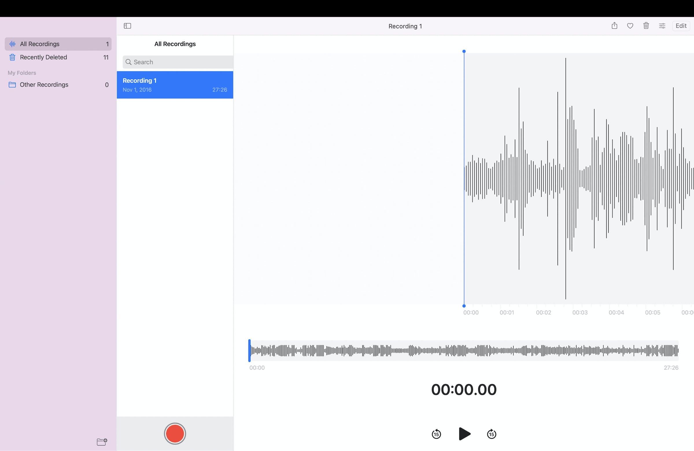 A screenshot of the Voice Memos app on macOS.