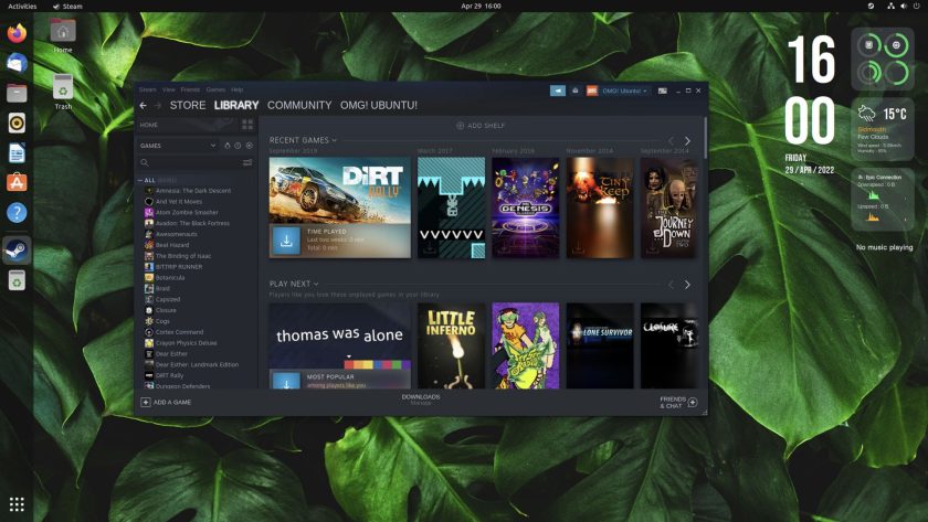 steam running on Ubuntu as a snap app