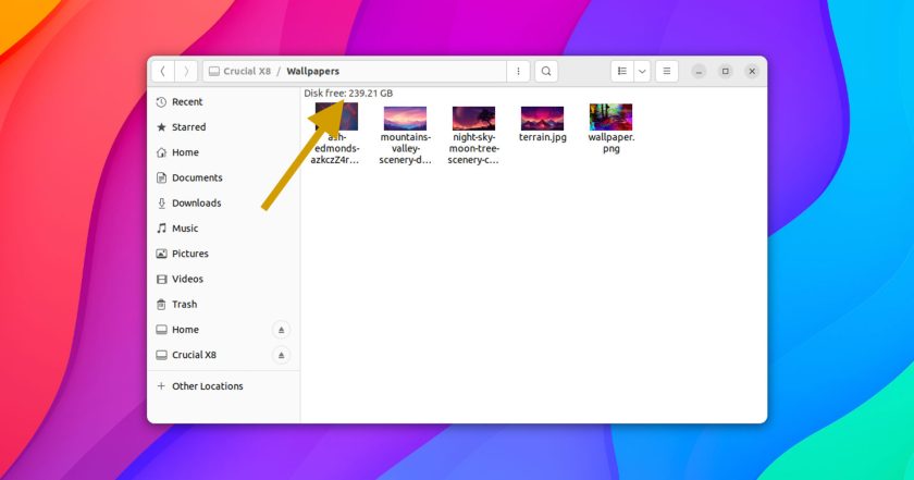 show remaining space in nautilus file manager on ubuntu