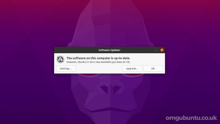 Ubuntu 21.04 upgrade prompt