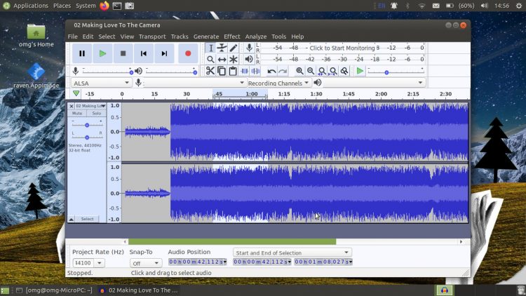 screenshot of audacity running on ubuntu mate