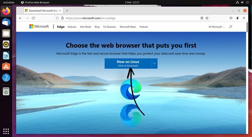 a screenshot of Microsoft Edge for Linux download page