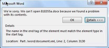 Fix End Tag Start Tag Mismatch Error When Opening DOCX Files