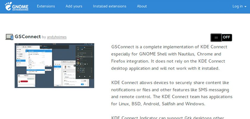 The gsconnect GNOME Shell extension