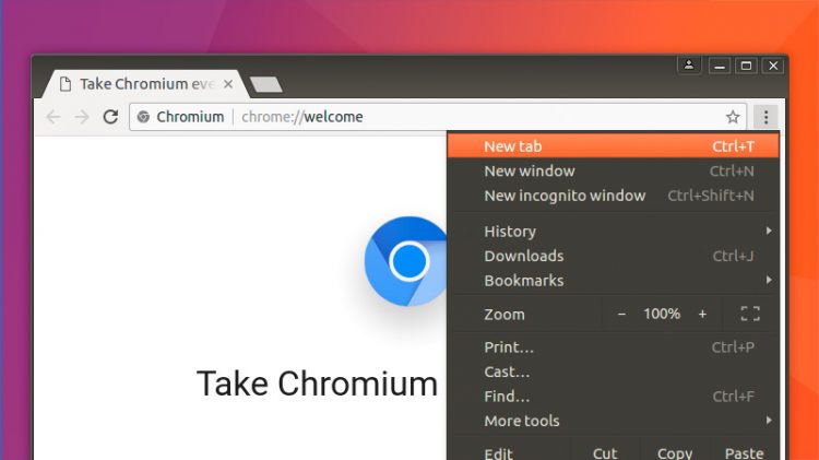 The Chromium browser installed on the Ubuntu desktop