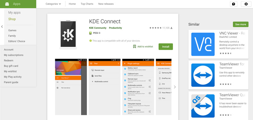 The KDE Connect app on Google Play Store