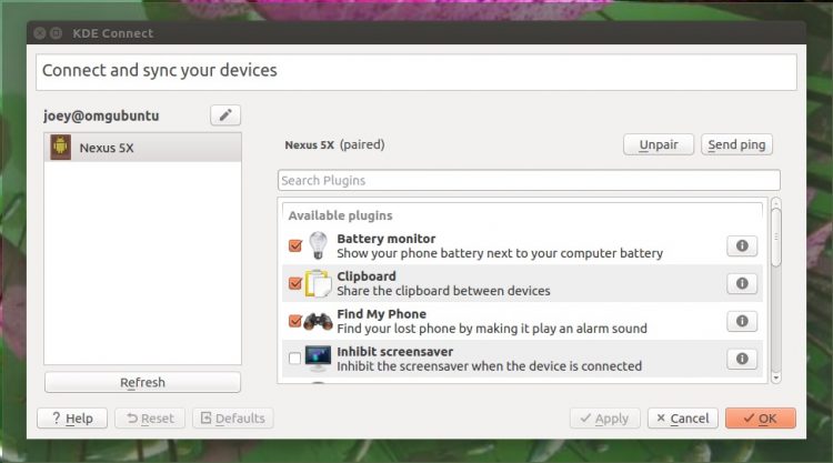 The KDE Connect Qt app running on Ubuntu