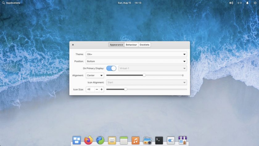 a screenshot of plank dock's appearance settings in elementary OS