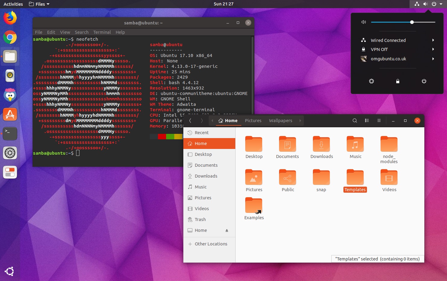 screenshot of the new ubuntu theme in 18.04 lts