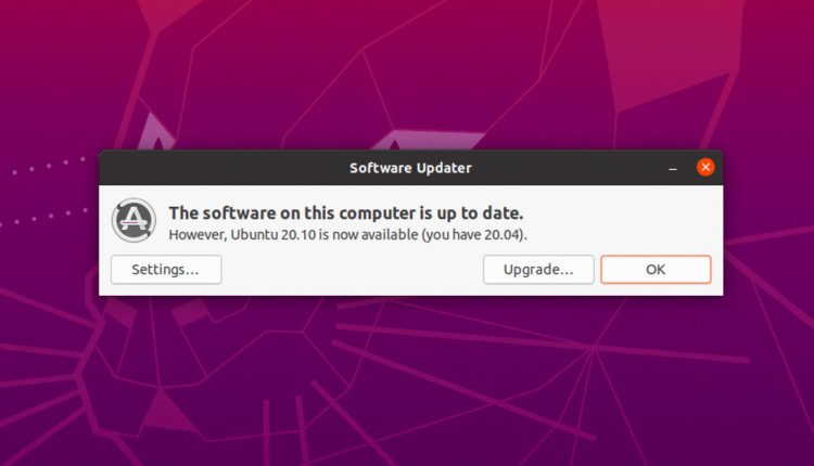 Ubuntu 20.10 upgrade notification