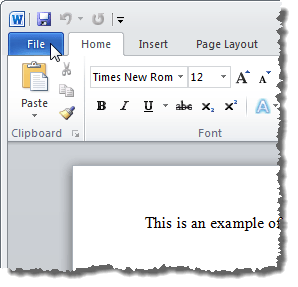 Clicking the File tab in Word 2010