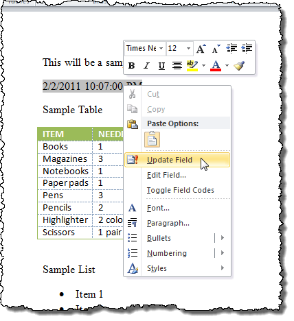 Updating the field manually