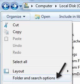 folder and search options