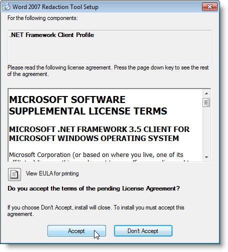 License Agreement for the .NET Framework Client Profile