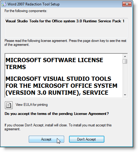 License Agreement for the Visual Studio Tools for Office