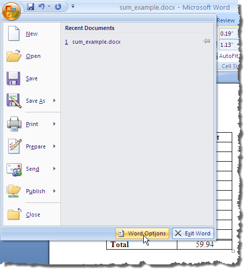 Opening Word Options in Word 2007