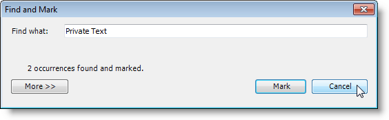 Two occurrences found and marked