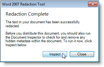 Redaction Complete dialog box