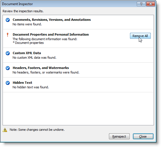 Document inspection results