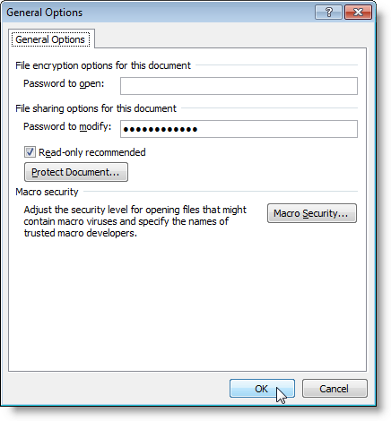 General Options dialog box