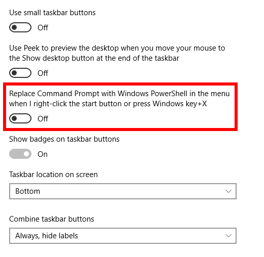 Replace Command Prompt with PowerShell and Vice Versa in Windows 10