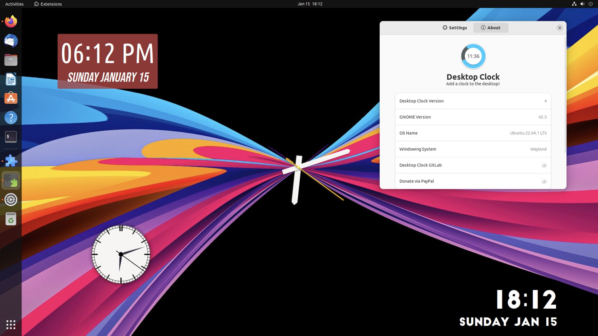 desktop clocks extension showing 4 clocks on the ubuntu desktop