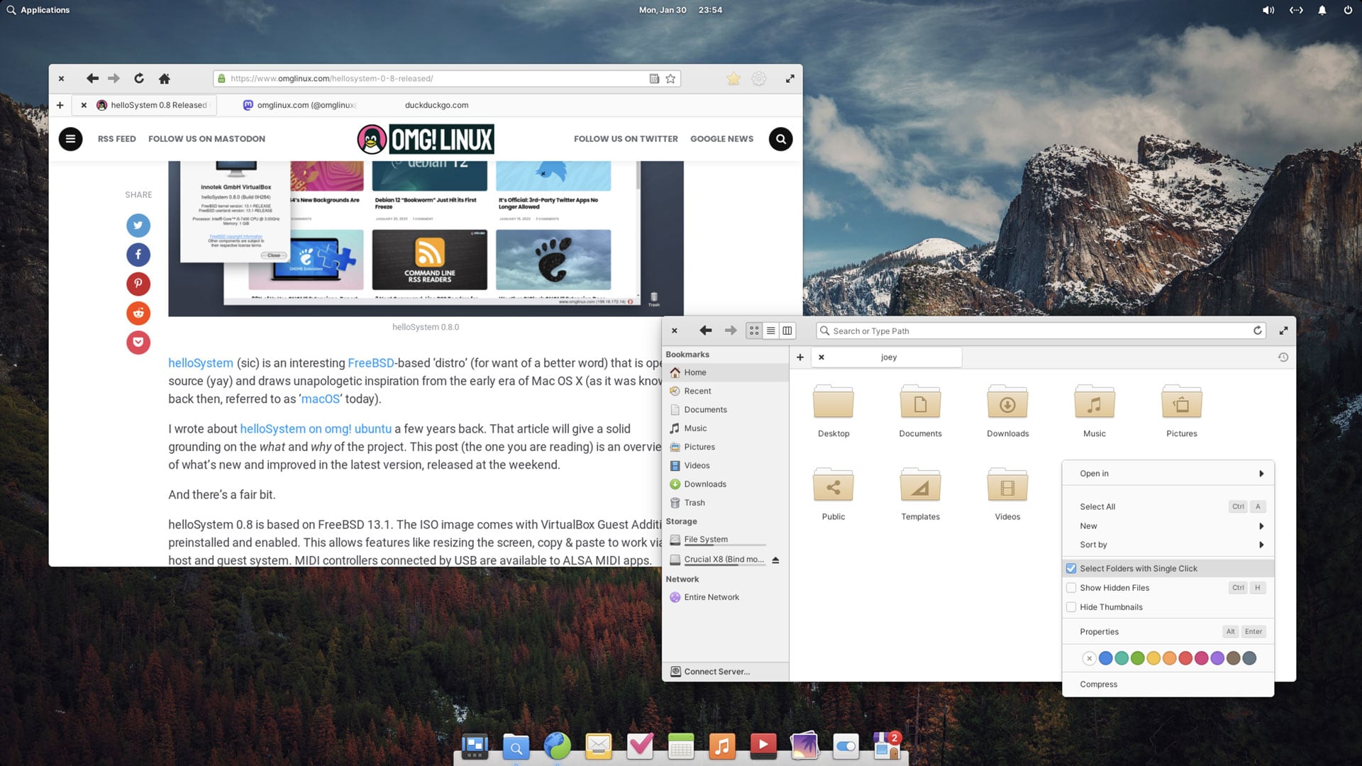 elementary OS 7: web browser and Files app