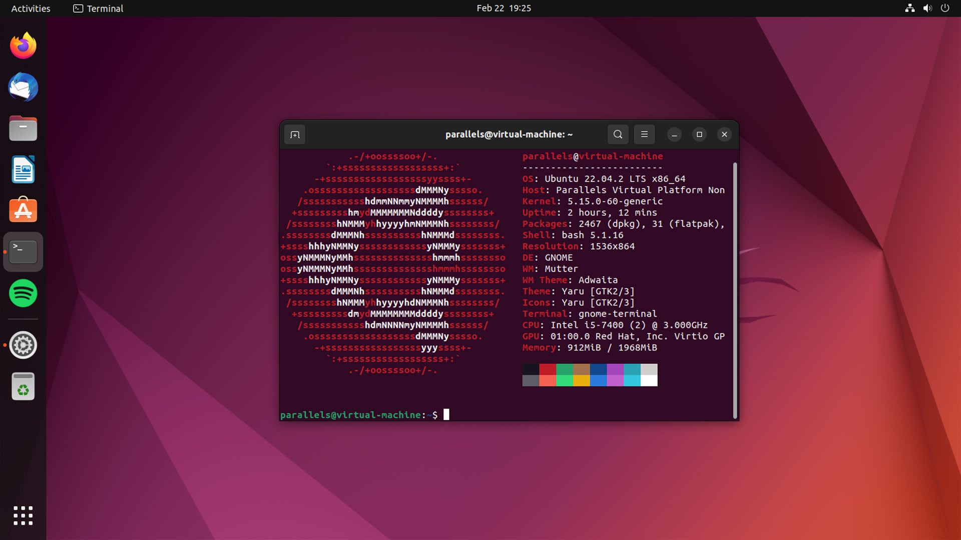 a screenshot of Ubuntu 22.04.2 LTS showing the terminal application open with Neofetch