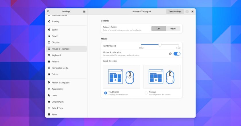 Improved touchpad and mouse controls in GNOME 44 settings app