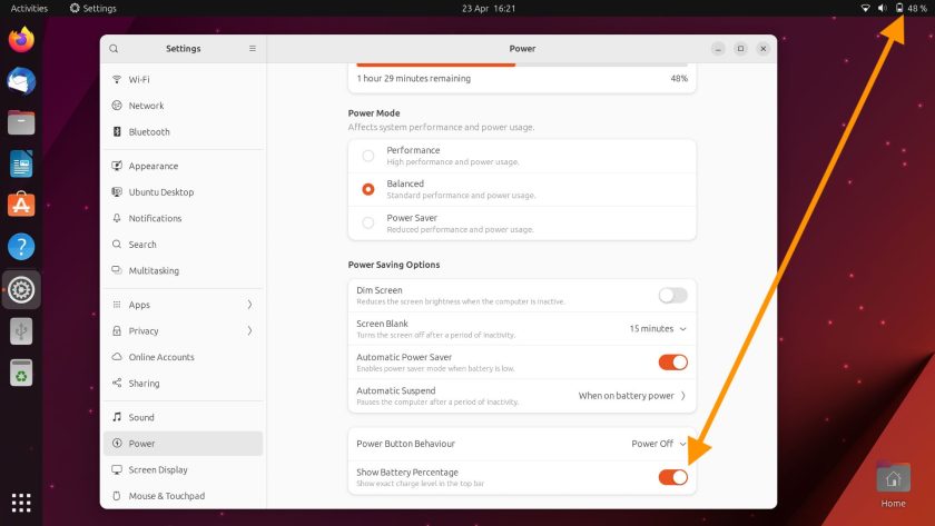 See battery percentage in ubuntu 23.04