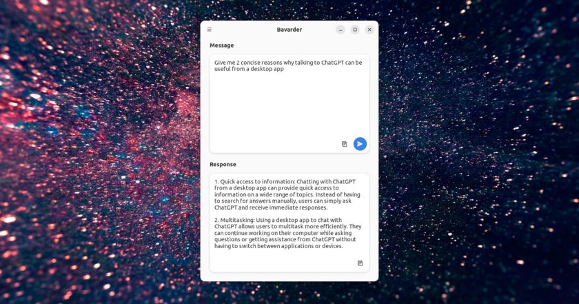 screenshot of Bavarder, a GTK ChatGPT app for Linux desktops