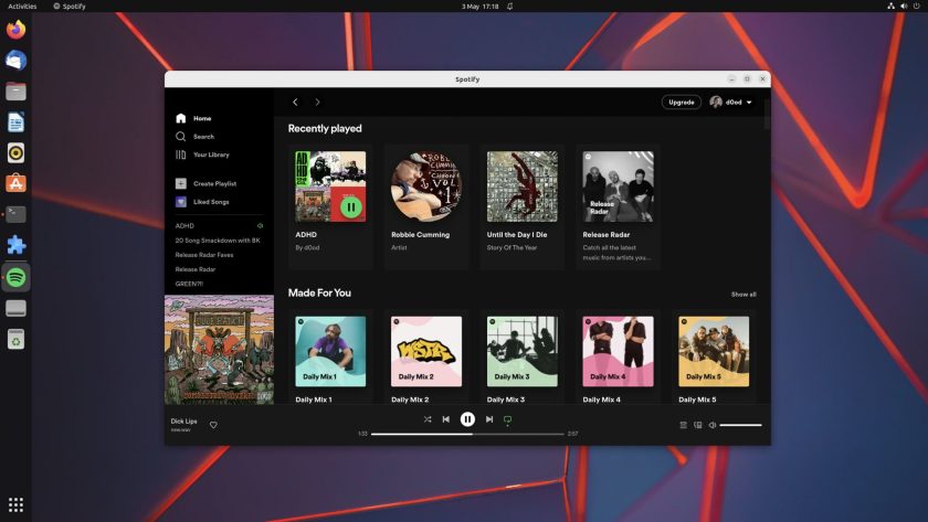 screenshot of how the Spotify desktop client looked before its 2023 redesign