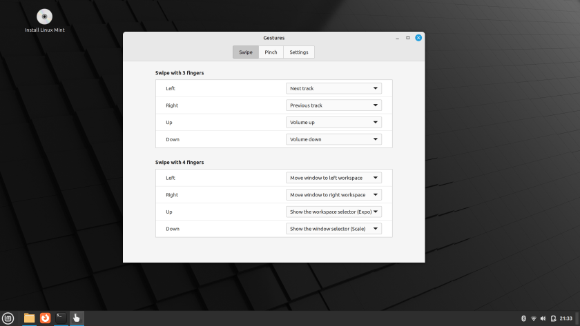 Gestures in Linux Mint 21.2