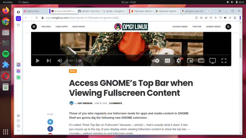 Opera One Tab Islands on Ubuntu Linux