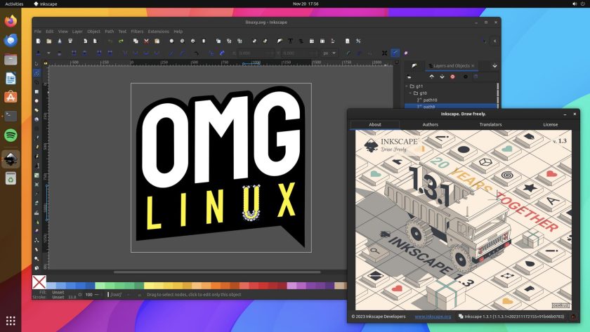 Inkscape 1.3.1 running in Ubuntu 22.04 LTS
